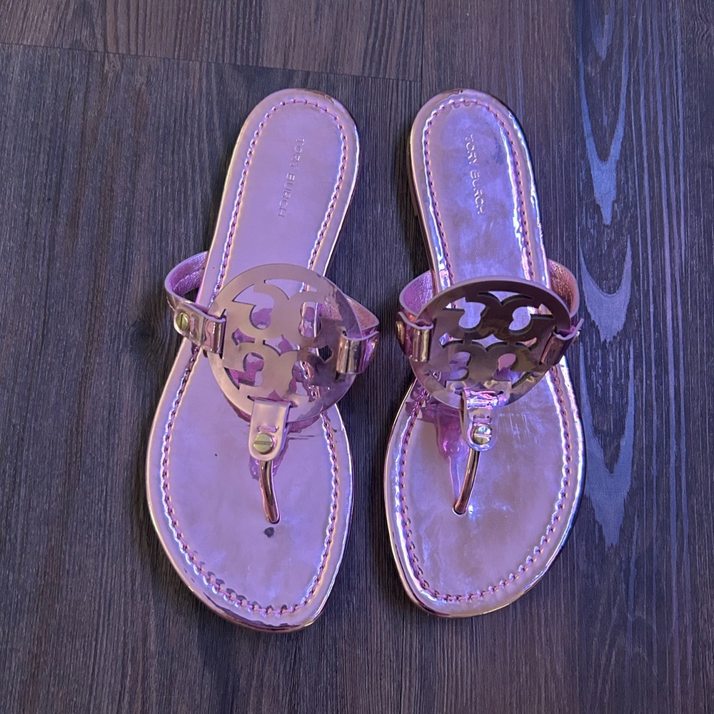 TORY BURCH MILLER LOGO SANDALS METALLIC  WOMENS LEATHER PINK 7.5